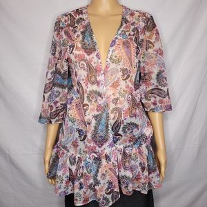 AMERICAN EAGLE OUTFITTERS PAISLEY PRINT SHEER COVERUP BLOUSE XS